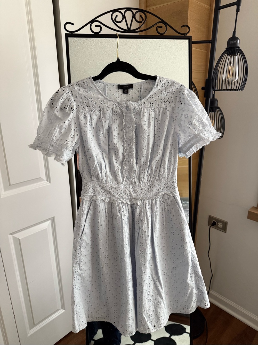 J.Crew Light blue Eyelet Cotton Dress with Puff Sleeves